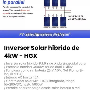 Inversor Solar híbrido de 4kW - HGX. Permite priorizar carga desde solar, batería o red eléctrica - 3/7