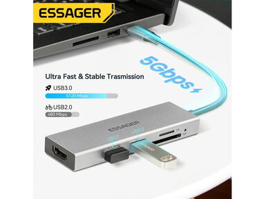 ✳️ Adaptador HDMI 4K ESSAGER 100% Original HUB 5 Entradas ⭕️ Regleta Hub Adaptador Macbook Adaptador USB Tipo C OTG - Img main-image