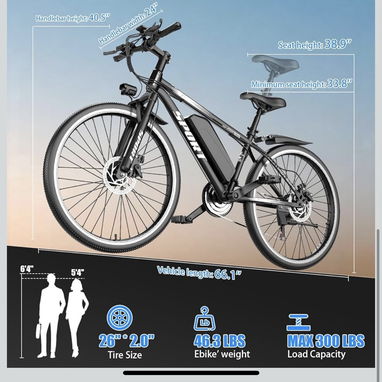 BICICLETA ELÉCTRICA GWEIT 26 NUEVA | 1500W PICO | HASTA 25 MPH | BATERÍA EXTRAÍBLE | NEGRA Al 53822315 - Img 122888036