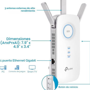 Repetidor 💪 TP-Link  WiFi AC1900 RE550 puerto Gigabit Ethernet | Hasta 2200 pies cuadrados,32 dispositivos/ 63142460 - 6/7