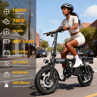 🚴 Bicicleta Eléctrica Plegable 14”   1500W Pico 48V 16Ah Autonomía Extendida y Frenos de Disco - Img 123190579