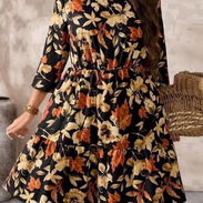 Vestido otoñal con estampado de hojas de arce, colores marrón, beige y anaranjado. Talla grande 1XL - Img 57151878