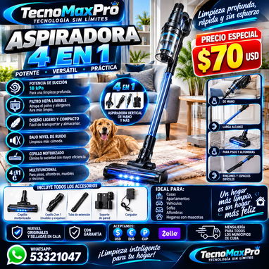 ASPIRADORA 4 EN 1 🧹🔥 🏡Potencia de succión de 18 kPa✅ Filtro HEPA lavable ✅ Bajo nivel de ruido📲 53321047 - 3/3