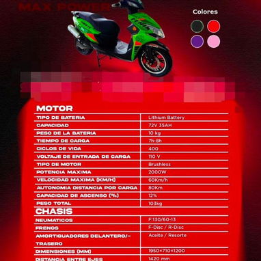 `๐ต MOTO ELรCTRICA FรNIX SPORT 72V- 35 ah - 2000 W โข โ baterรญa de litio - Img 119660654