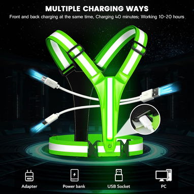 🦺 Chaleco reflectante LED recargable para correr, ciclismo y paseos nocturnos, visibilidad 1000 pies, ligero 🌙🚴‍♂️🏃‍ - 5/7