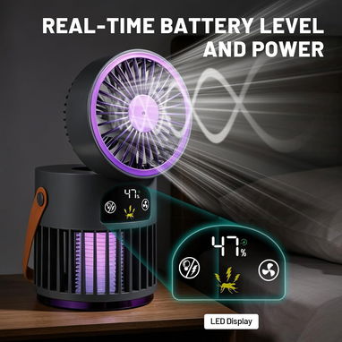 🌬️🦟💡 Ventilador portátil 3 en 1 con luz nocturna, mata mosquitos, 5 velocidades, batería 3600mAh recargable - 5/9