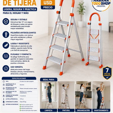ESCALERAS DOMÉSTICAS PLEGABLE DE 4 NIVELES  CON MANIJA ACOLCHADA y 6 NIVELES NUEVAS EN CAJA!!! - 2/4