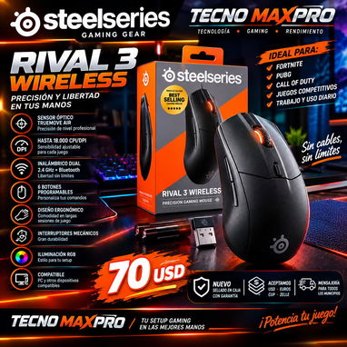 🎮STEELSERIES RIVAL 3 WIRELESS🎮18.000 CPI/DPI. ✅ 6 botones programables✅ WhatsApp 53321047✅ - 2/2