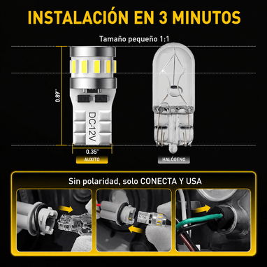 Bombillas LED T10 AUXITO Cola de pescado 194/168/2825 Canbus 6500K Blanco Frío – Paquete de 2 - 4/8