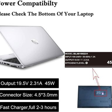 Cargador para portátil de reemplazo para computadora portátil HP 45W Adaptador de alimentación de punta azul inteligente - Img 118435269