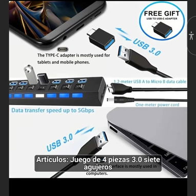 Hub USB 2.0 VVIA de 7 Puertos con Interruptor Individual - 3/5