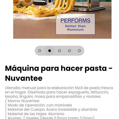 Máquina para hacer pasta - Nuvantee. Diseñada para hacer espaguetis, fettuccini, lasaña, linguini, masa para empanadilla - 2/5