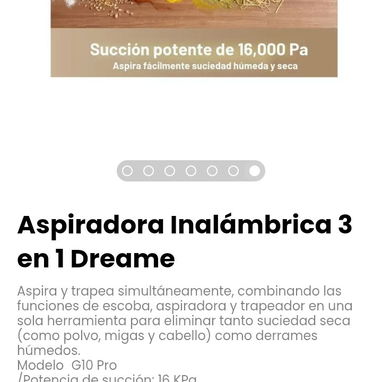 Aspiradora Inalámbrica 3 en 1 Dreame. Aspira y trapea simultáneamente, combina funciones  escoba, aspiradora, trapeador - 6/6