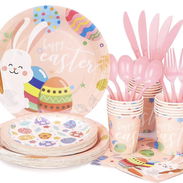 Platos y servilletas de Pascua, decoraciones de fiesta de Pascua, 168 piezas, platos de Pascua, vasos, servilletas, sumi - Img 55881548