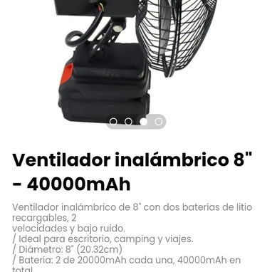 Ventilador inalámbrico 8" - 40000mAh - 3/4