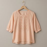 Blusa de mujer bordada elegante color melocotón / crema [Talla L] 13usd - Img 56120720
