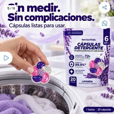 Cápsulas de Detergente 5 en 1, blister con 20.capsulas aromas lavanda y fresca. - 5/9