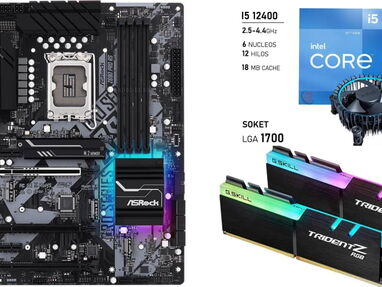 🏎️ 💲460usd KIT Gaming 12th generación  Board ASRock Z690 Pro RS DDR4 Micro Intel Core i5 12400 Ram ddr4 16gb (2 x 8 GB - Img main-image