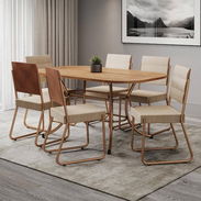 📢 Juegos de muebles modernos para comedor (lujo - confort) mesa con superficie de madera + 6 sillas incluidas. Importad - Img 56961432