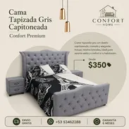 TODO EL CONFORT EN UN SOLO LUGAR Cama Tapizada Gris Capitoneada - Img 55352026