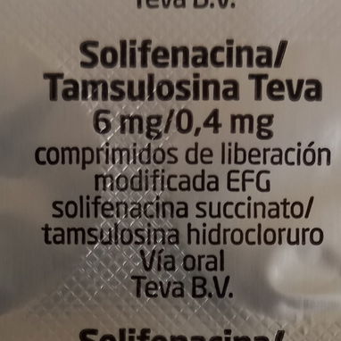 Vendo Solifenacina/Tamsulosina Teva 6 mg/0,4 mg, 15 comprimidos de liberación modificada EFG, - Img 123632852
