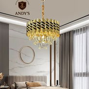 -Candelabro Dorado- Moderno redondo de cristal , diámetro de 15.7 pulgadas. (4 Bombillas E12 incluidas) ,A 160 USD. - Img 55408433