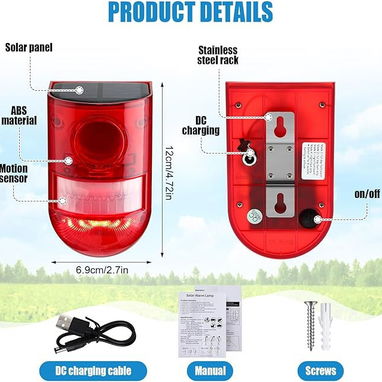Alarma de Sonido y Luz Solar (2 sensores) Marca Qualirey. Sensores de Movimiento 129db Sirena de Seguridad Exterior - Img 124230853