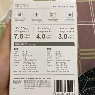Cargador Portátil 20,000 mAh ( Reales) 🔋 • Super Carga Rápida 22.5 W ⚡ • Original Marca: 1HORA ✅ • Carga tu móvil - 4/9