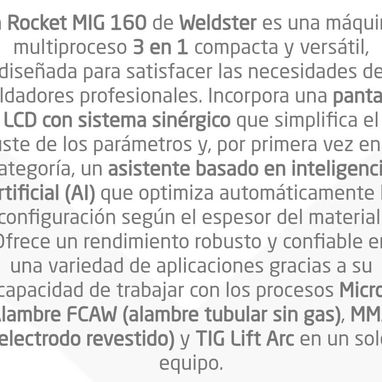 Planta de soldar Rocket MIG 160 para varilla, alambre y argón,incluye 5 rollos de alambre - 2/2