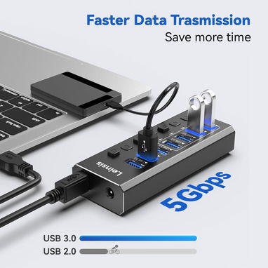 Hub extension (regleta ) Leinsis USB 3.0 de 7 Puertos 4 de carga | extension USB 3.0 y mas - Img 117947429