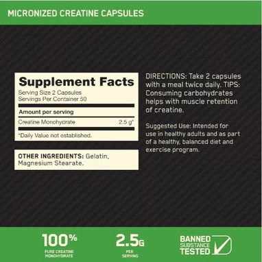 * Creatina Micronizada Optimum Nutrition en Cápsulas (100 Cápsulas) - Img 125749570