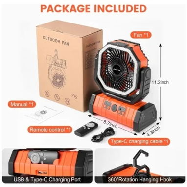 VENTILADOR RECARGABLE PORTÁTIL F6 CON LUZ LED 20000mAh - 3/3