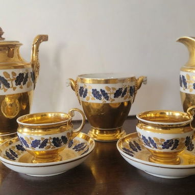 ☕ Juego de  Café "Vieux París" Imperio 🇫🇷 (1820-1835) Porcelana Y Oro | Con Detalles - Tel: 5358 0956 - Vedado - 2/5