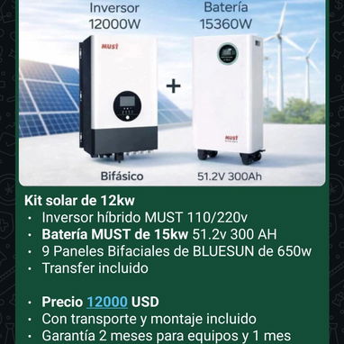 *Kit solar de 10 kw* - Inversor híbrido MUST para la 110/220 v - *Batería Must de 10 kw* ,51.2 v x 200 ah - 9/10