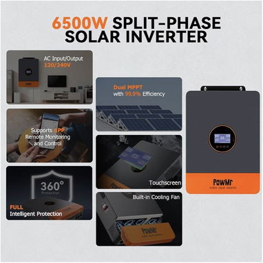 Inversor 6.5 kW PowMr híbrido de 6500W 48 V CC a 120 V/240 Vac de fase dividida Dual MPPT - 2/7