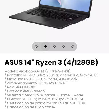 ASUS 14" Ryzen 3 (4/128GB) Modelo: Vivobook Go 14 (E1404FA-TH31) - 2/5
