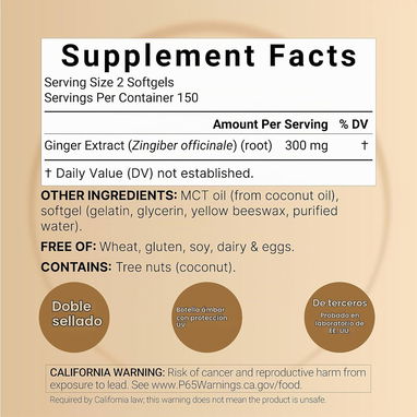Extracto de Jengibre con Aceite MCT 300mg (NatureBell · 300 cápsulas blandas) - 7/9