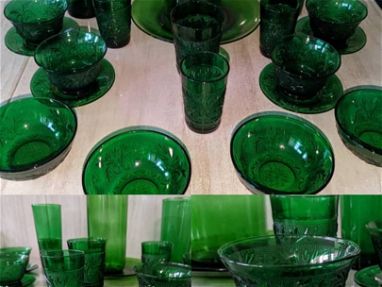 Precioso Juego de cristal en verde decorado - Img main-image