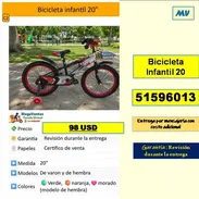Bicicleta Infantil 20 “...98 USD...51596013....Transporte costo adicional..Revision durante la entrega (MV-809) - Img 56717949
