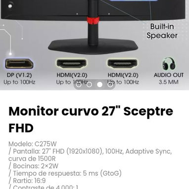 Monitor curvo 27" Sceptre FHD Modelo: C275W - Img 112930552