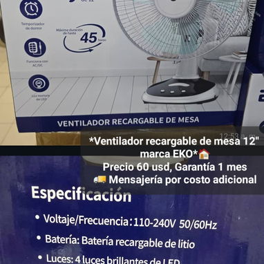 Ventilador recargable de mesa 12" marca Eko.  Somos Mipyme, radicamos en Playa. Tenemos otros modelos - 2/2