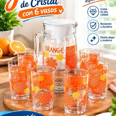 Set de jarras con 6 vasos de cristal - 2/3