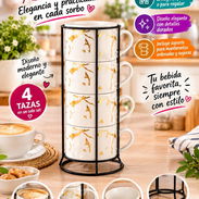 Set de 4 tazas de cafe con leche en su base - Img 57682116