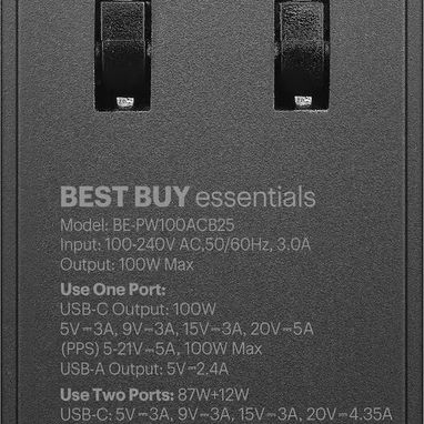 ⚡ CARGADOR BEST BUY ESSENTIALS 100W USB-C + USB-A 2 PUERTOS PLEGABLE – ENVÍO DISPONIBLE + GARANTÍA - 8/9