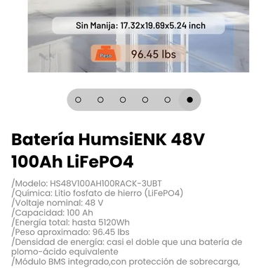 Batería HumsiENK 48V 100Ah LiFePO4.Módulo BMS integrado,con protección de sobrecarga, descarga excesiva, cortocircuito - 6/6