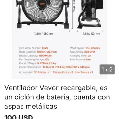 Ventilador recargable Vevor - 2/2