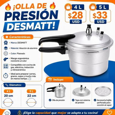 🔥 ¡OLLA DE PRESIÓN DESMATT! 🔥  Olla de presión 4 litros y 5 litros - 10/10