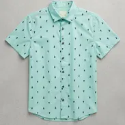 Camisa Casual Manga Corta Estampado Veleros (Verde Menta, Talla M) - Img 57433194