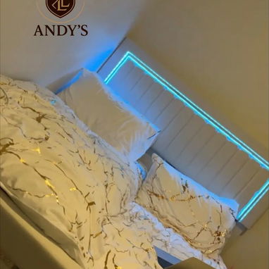 Cama Queen con bordes plateados y luces led - 7/7