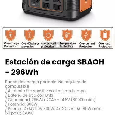 Estación de carga SBAOH - 296Wh. Capacidad: 296Wh, 20Ah - 14.8V (80000mAh) - Img 114848428